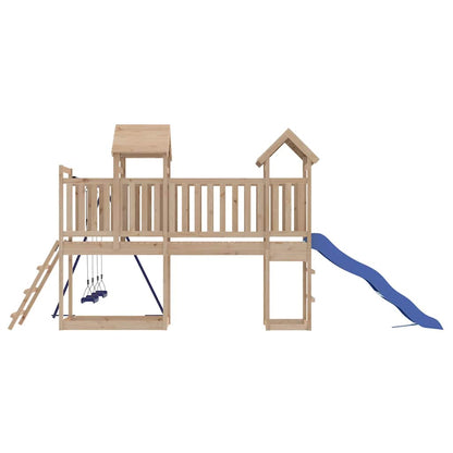 Outdoor Playset Natural Pine, Blue Solid Pine Wood, Polypropylene