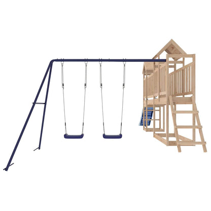 Outdoor Playset Natural Pine, Blue Solid Pine Wood, Polypropylene