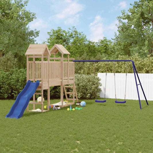 Outdoor Playset Natural Pine, Blue Solid Pine Wood, Polypropylene