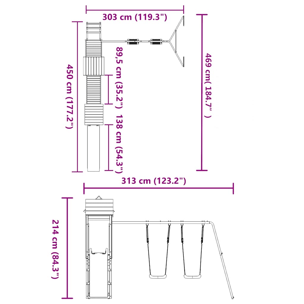 Outdoor Playset Brown Vacuum Pressure Impregnated Pinewood Large