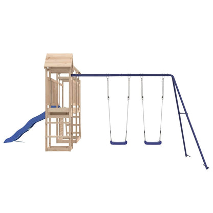 Outdoor Playset Natural, Blue Solid Pine Wood, Polypropylene, Metal