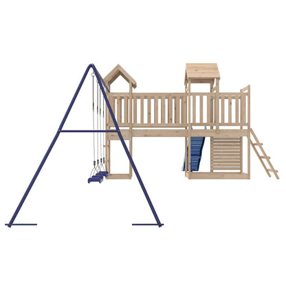 Outdoor Playset Natural, Blue Solid Pine Wood, Polypropylene, Metal