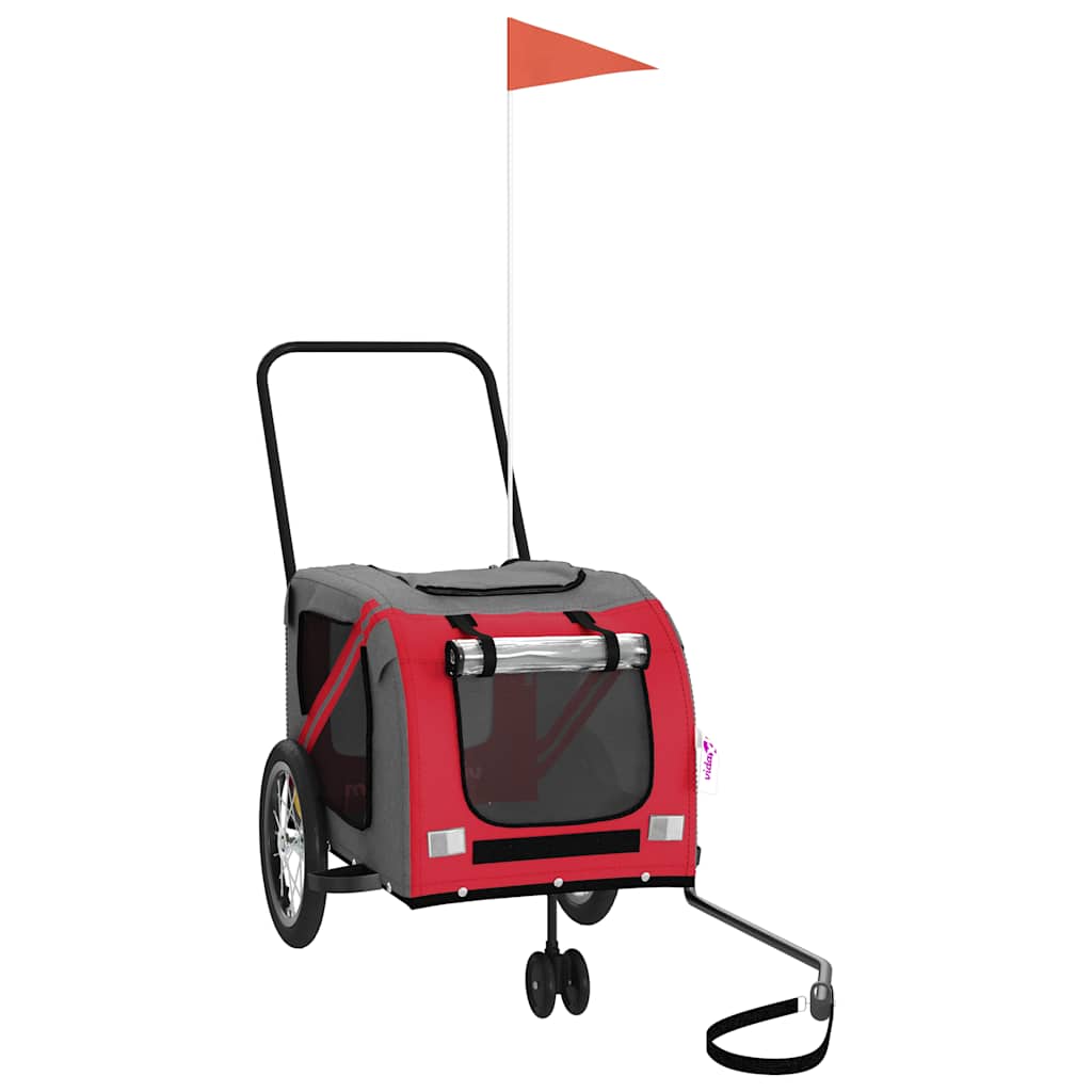 Pet Bike Trailer Red and Grey Oxford Fabric and Iron