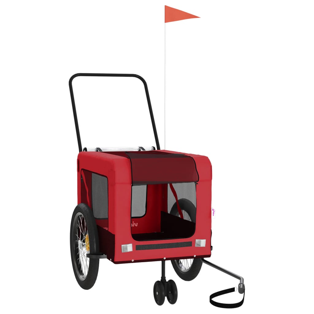 Pet Bike Trailer Red and Black Oxford Fabric and Iron Durable