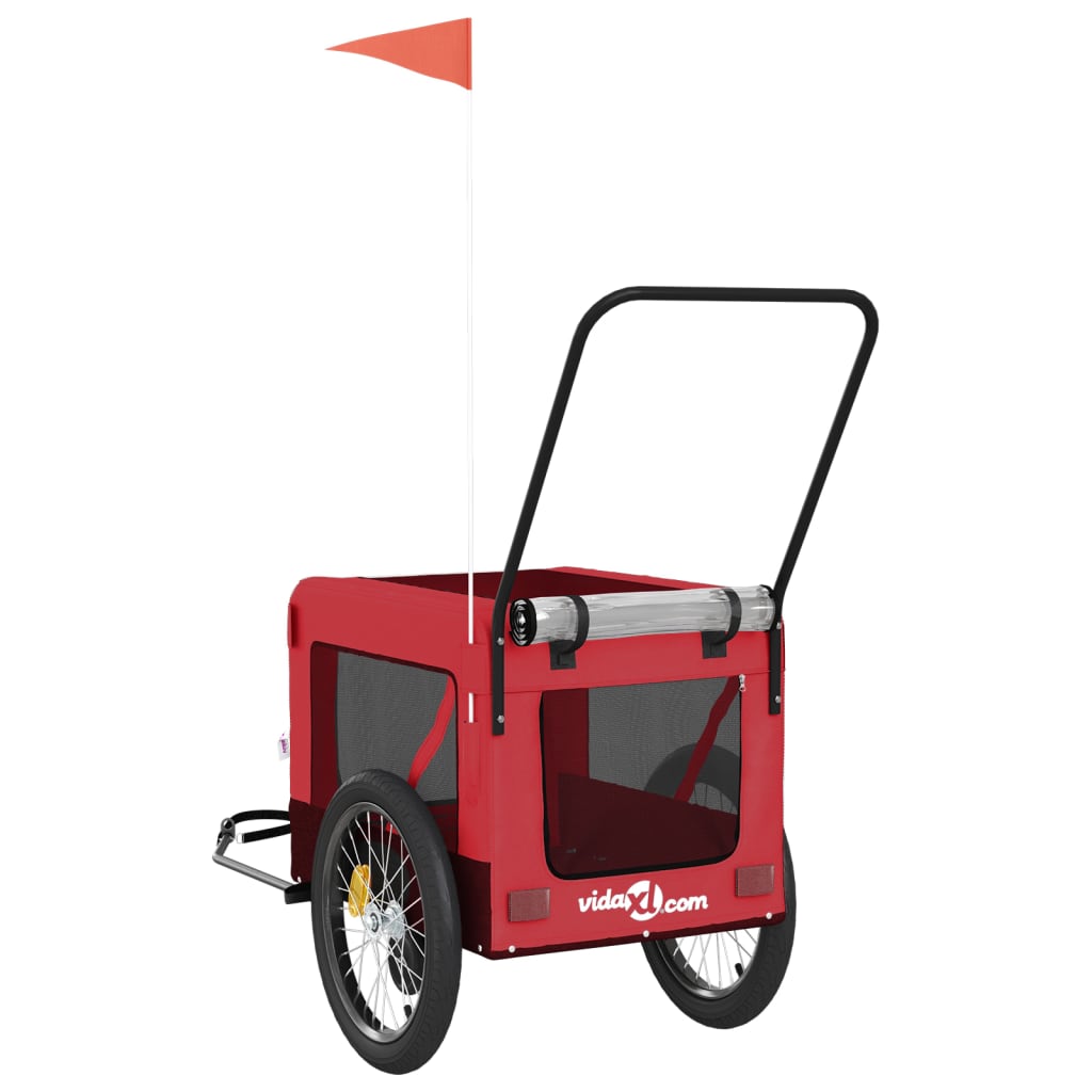 Pet Bike Trailer Red and Black Oxford Fabric and Iron Durable