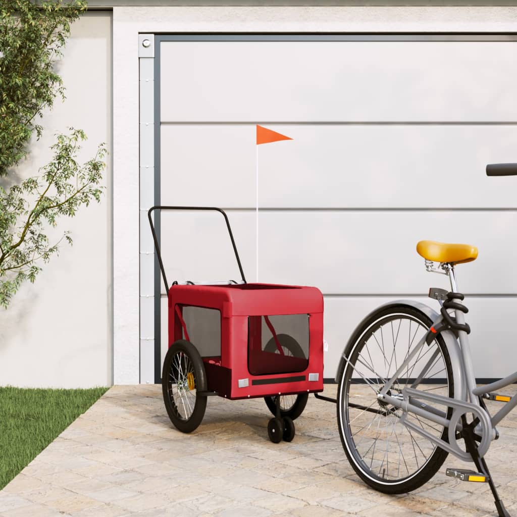 Pet Bike Trailer Red and Black Oxford Fabric and Iron Durable