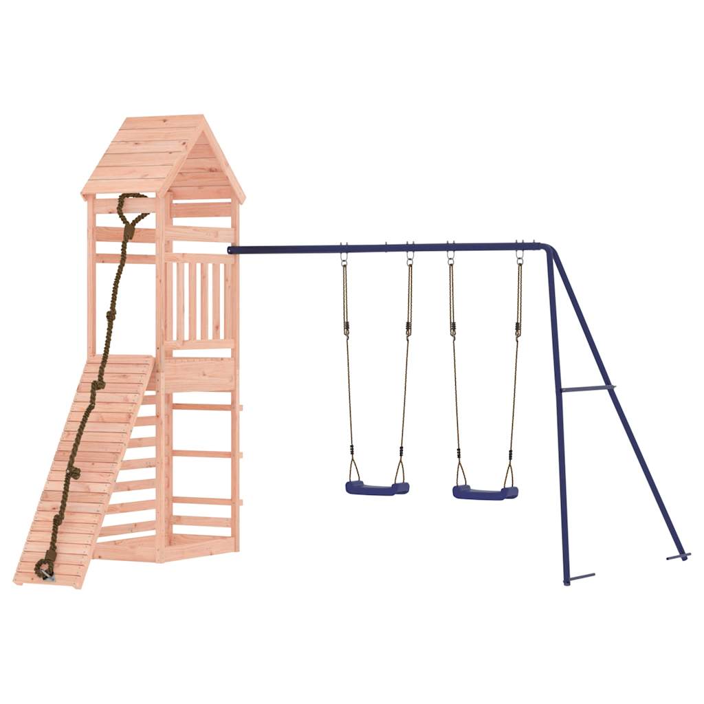 Outdoor Playset Natural wood and blue Solid Douglas Fir wood Large