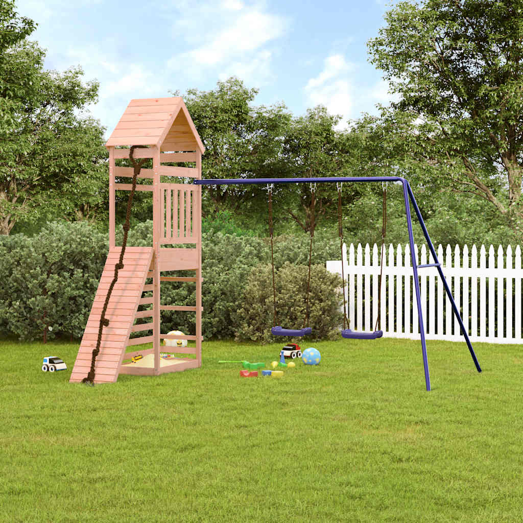 Outdoor Playset Natural wood and blue Solid Douglas Fir wood Large
