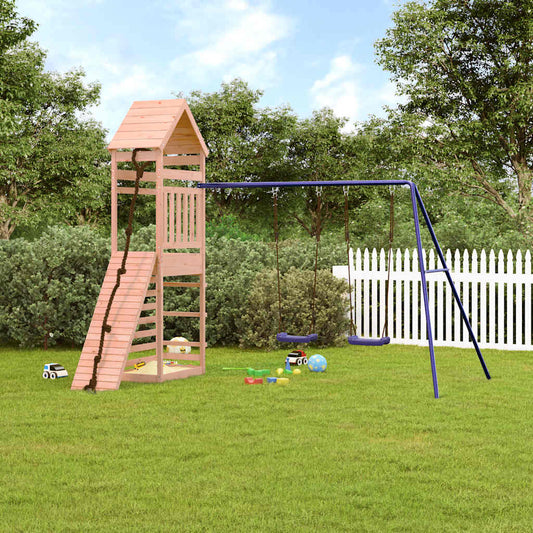 Outdoor Playset Natural wood and blue Solid Douglas Fir wood Large