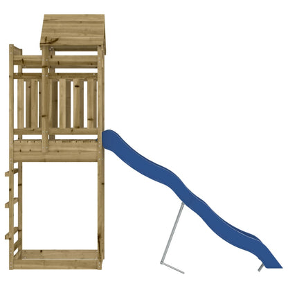 Outdoor Playset Natural wood, Blue slide