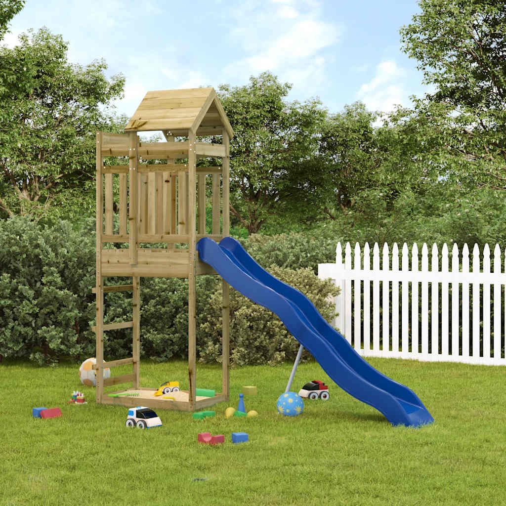Outdoor Playset Natural wood, Blue slide