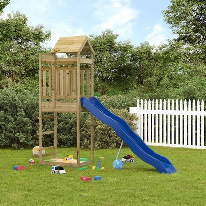 Outdoor Playset Natural wood, Blue slide