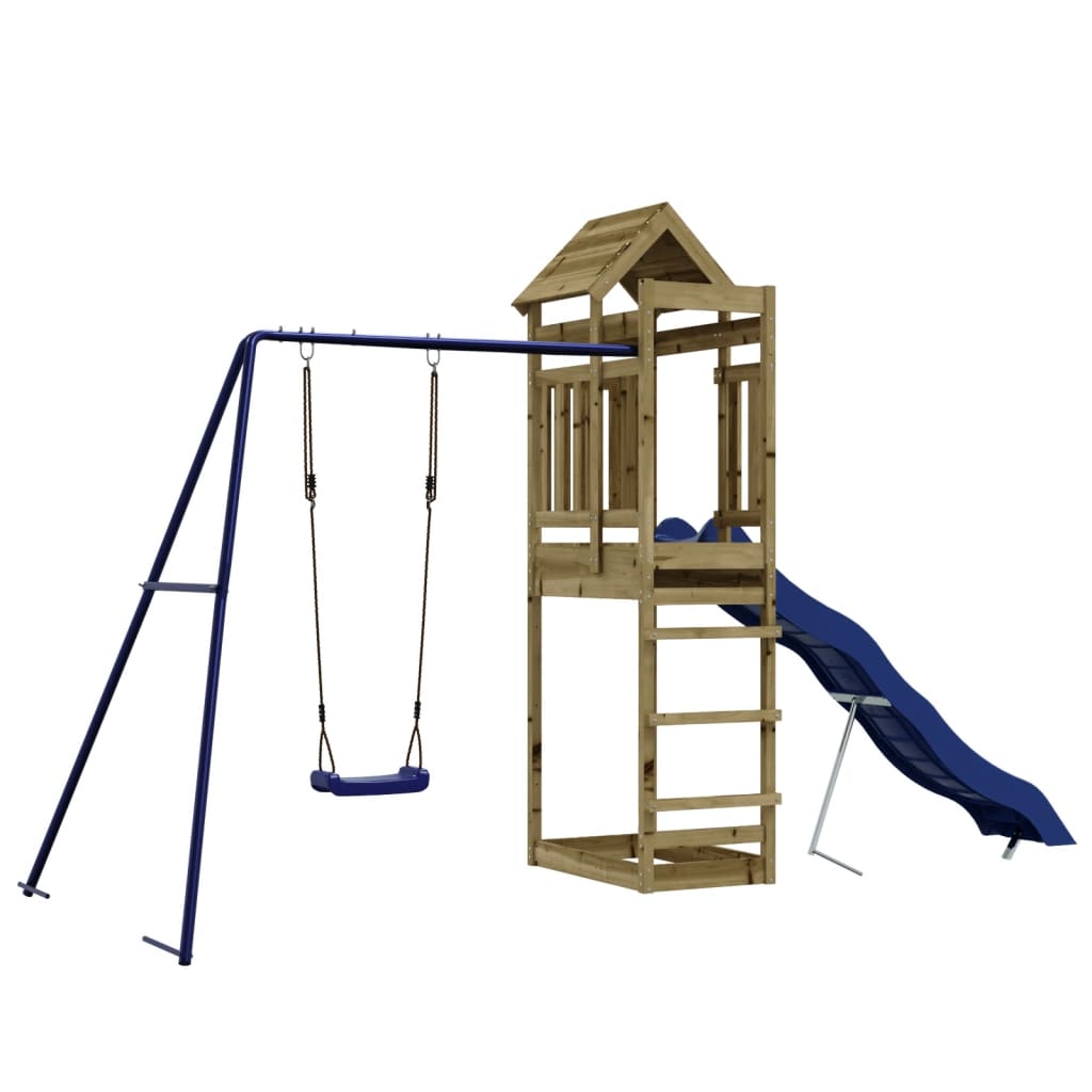 Outdoor Playset Brown, Blue Treated Pinewood, Polypropylene Large
