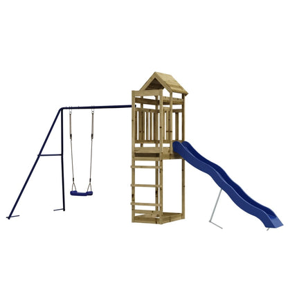 Outdoor Playset Brown, Blue Treated Pinewood, Polypropylene Large
