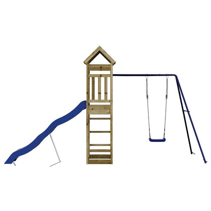 Outdoor Playset Brown, Blue Treated Pinewood, Polypropylene Large