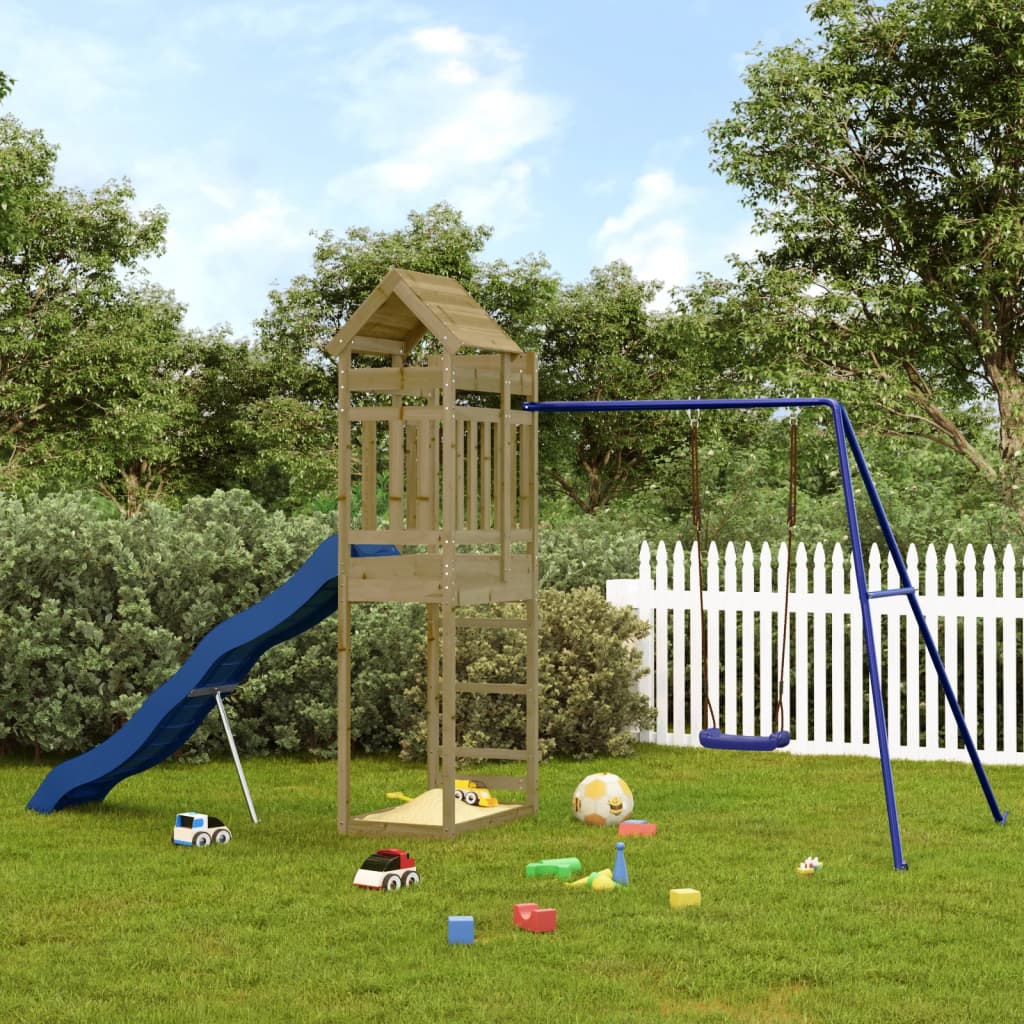 Outdoor Playset Brown, Blue Treated Pinewood, Polypropylene Large