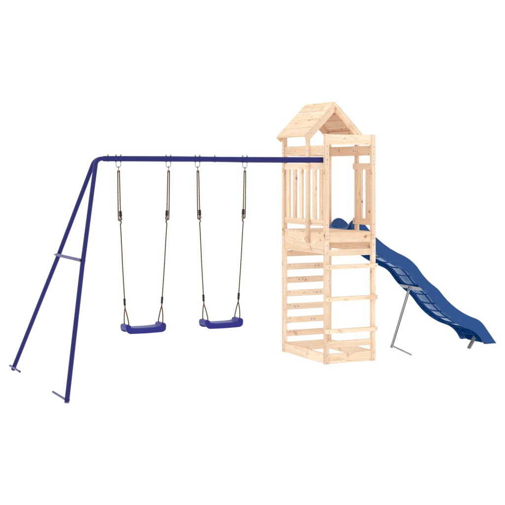 Outdoor Playset Natural wood, Blue Solid pine wood, Polypropylene