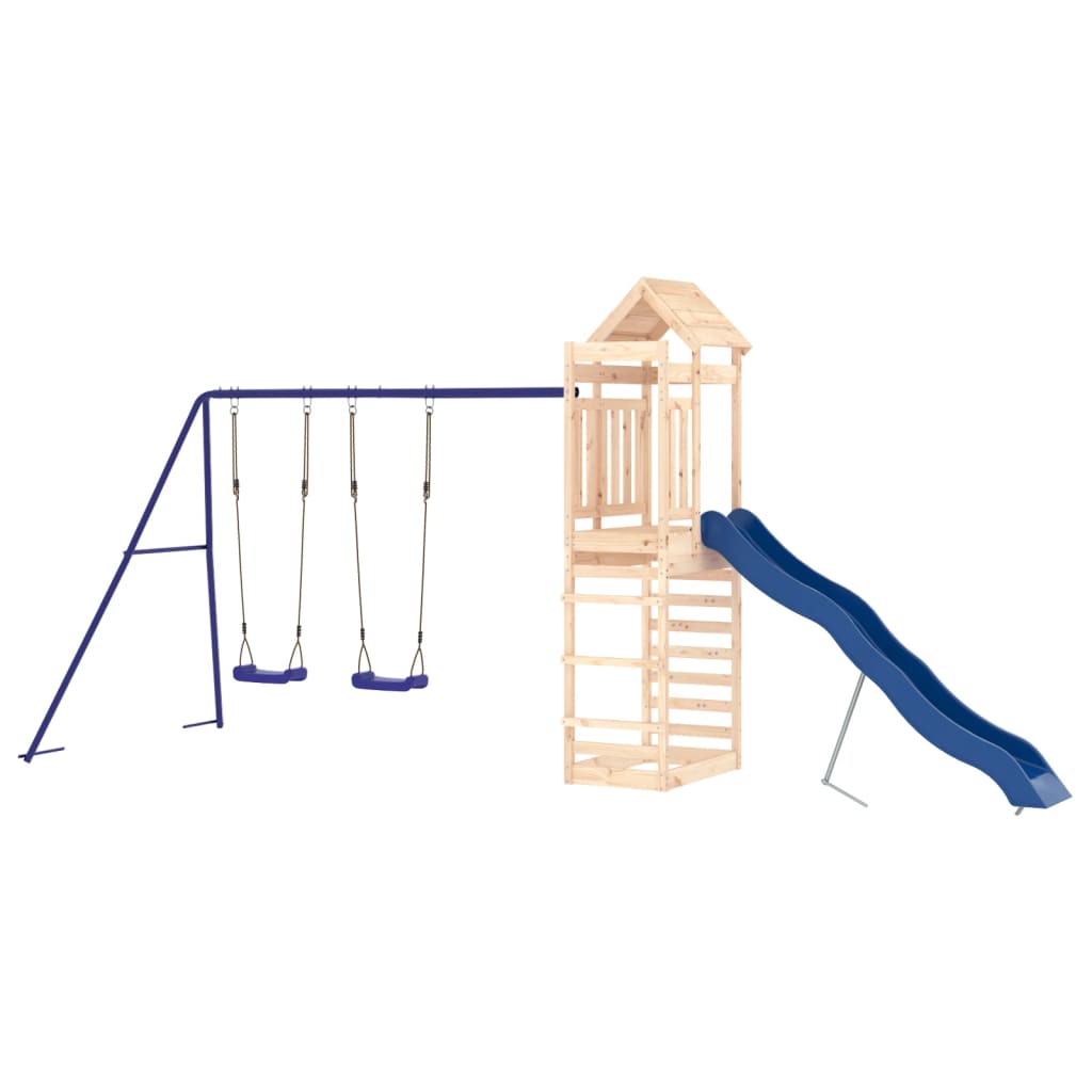 Outdoor Playset Natural wood, Blue Solid pine wood, Polypropylene