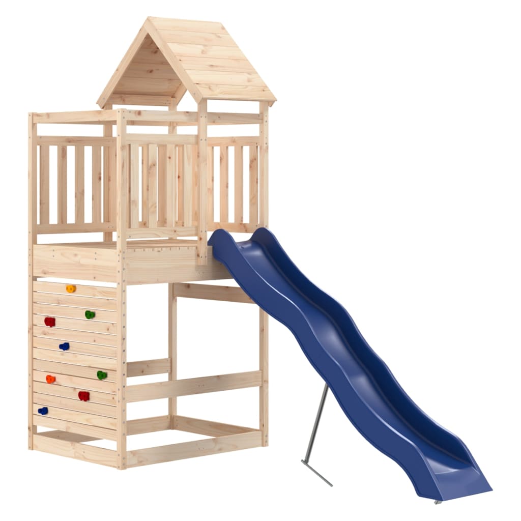 Outdoor Playset Natural Pine, Blue Solid Pine Wood, Polypropylene