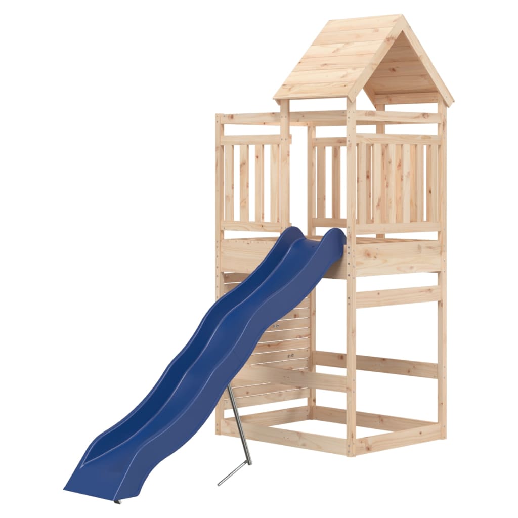 Outdoor Playset Natural Pine, Blue Solid Pine Wood, Polypropylene