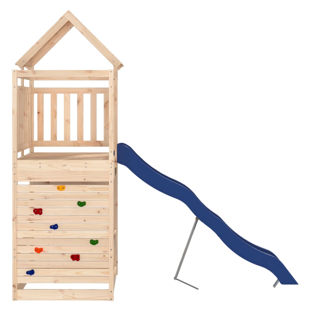 Outdoor Playset Natural Pine, Blue Solid Pine Wood, Polypropylene