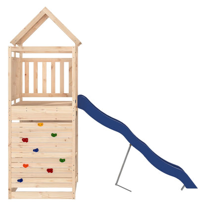 Outdoor Playset Natural Pine, Blue Solid Pine Wood, Polypropylene
