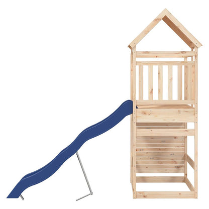 Outdoor Playset Natural Pine, Blue Solid Pine Wood, Polypropylene