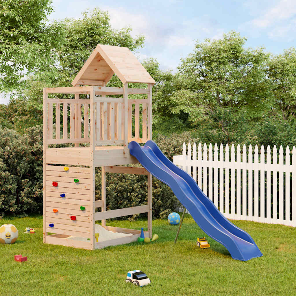Outdoor Playset Natural Pine, Blue Solid Pine Wood, Polypropylene