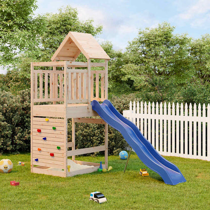 Outdoor Playset Natural Pine, Blue Solid Pine Wood, Polypropylene