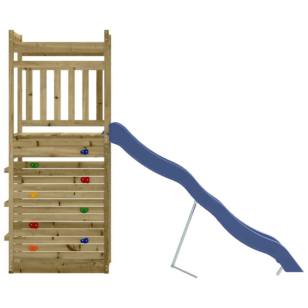 Outdoor Playset Pinewood color for structure, blue for slide
