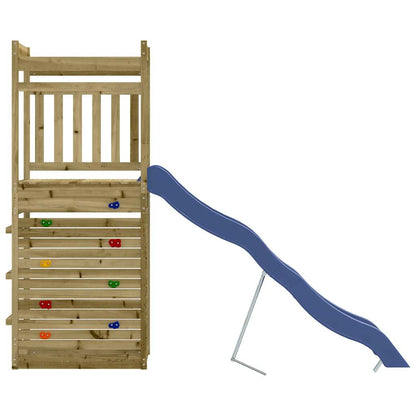 Outdoor Playset Pinewood color for structure, blue for slide
