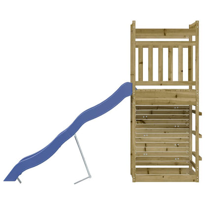 Outdoor Playset Pinewood color for structure, blue for slide