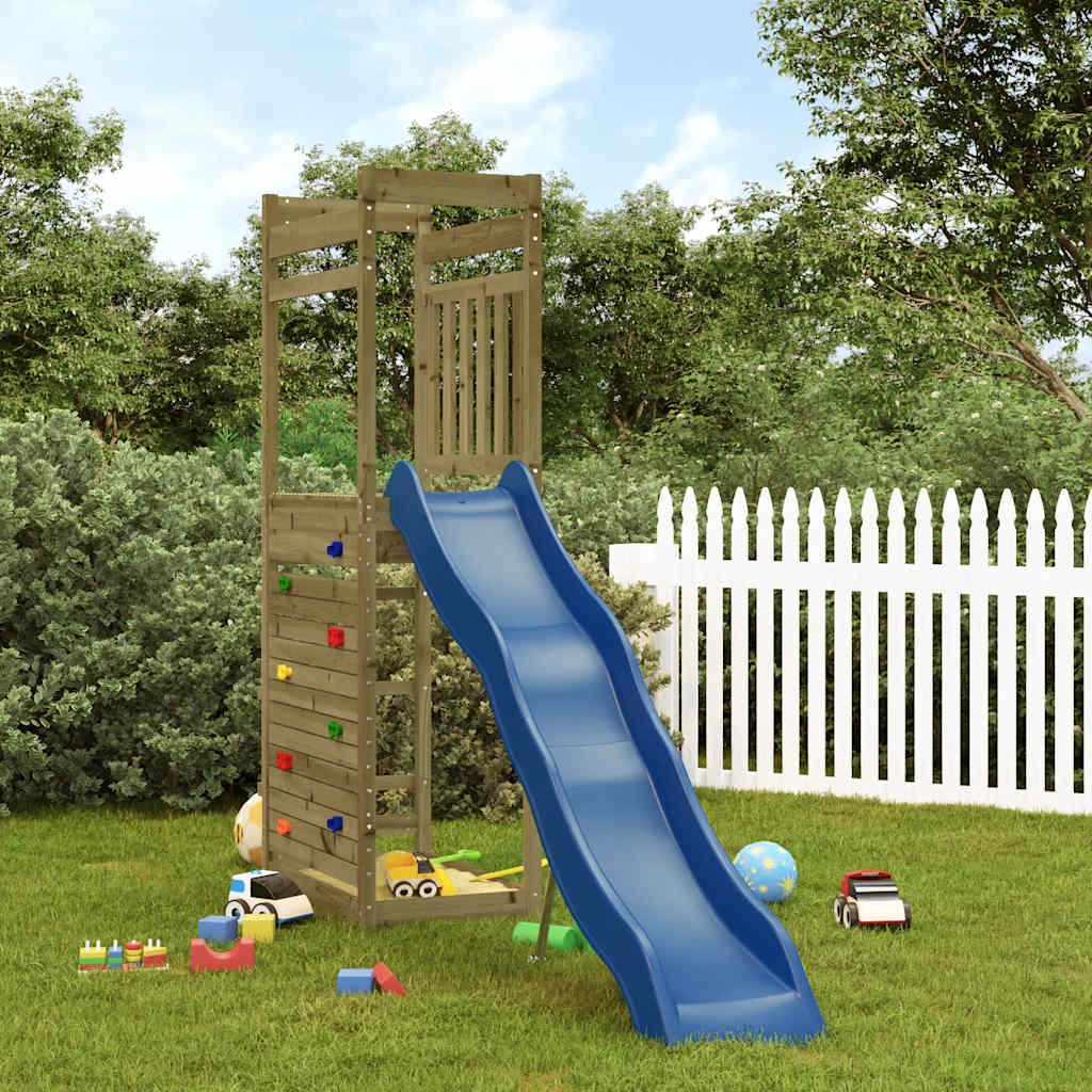 Outdoor Playset Pinewood color for structure, blue for slide