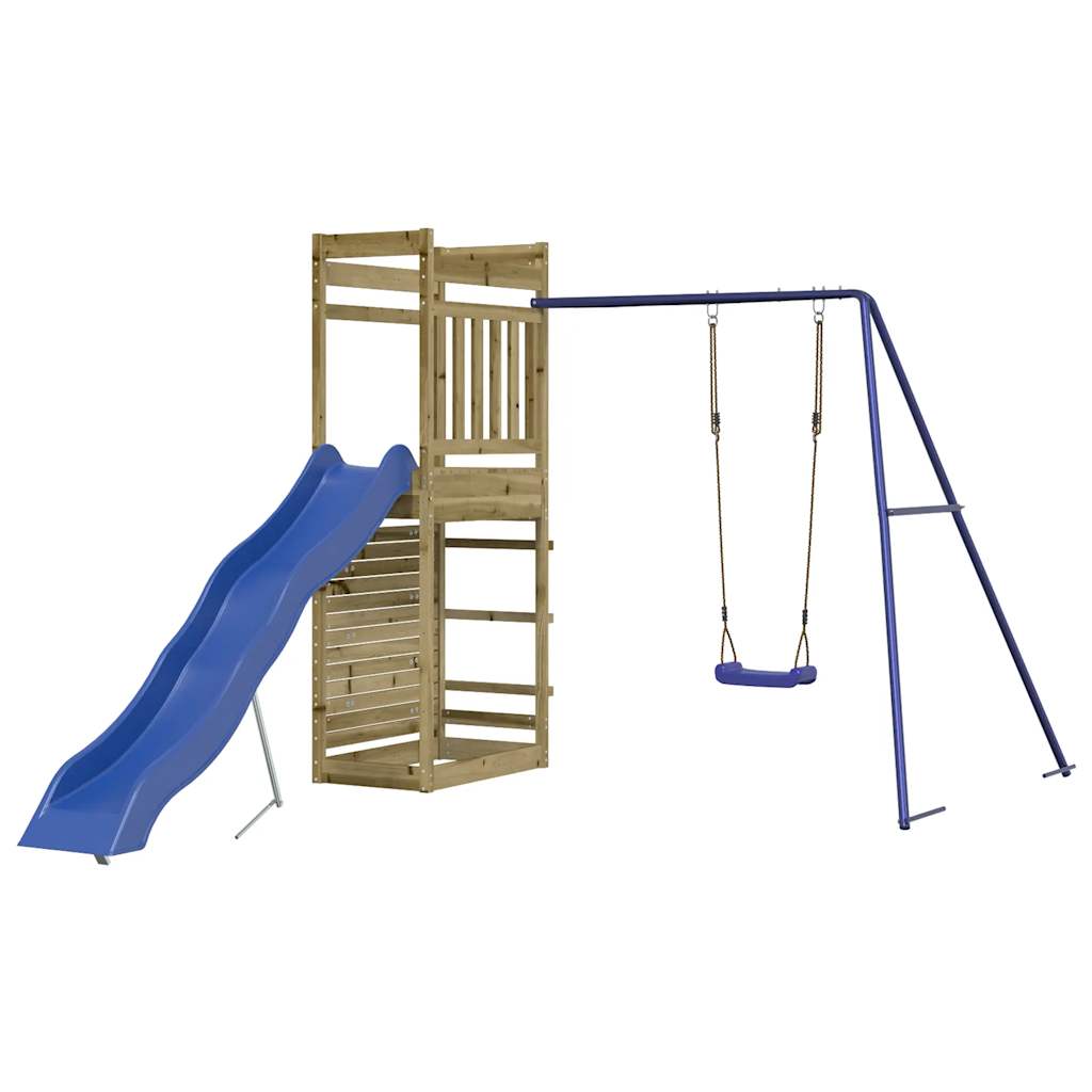 Outdoor Playset Natural wood color and blue slide