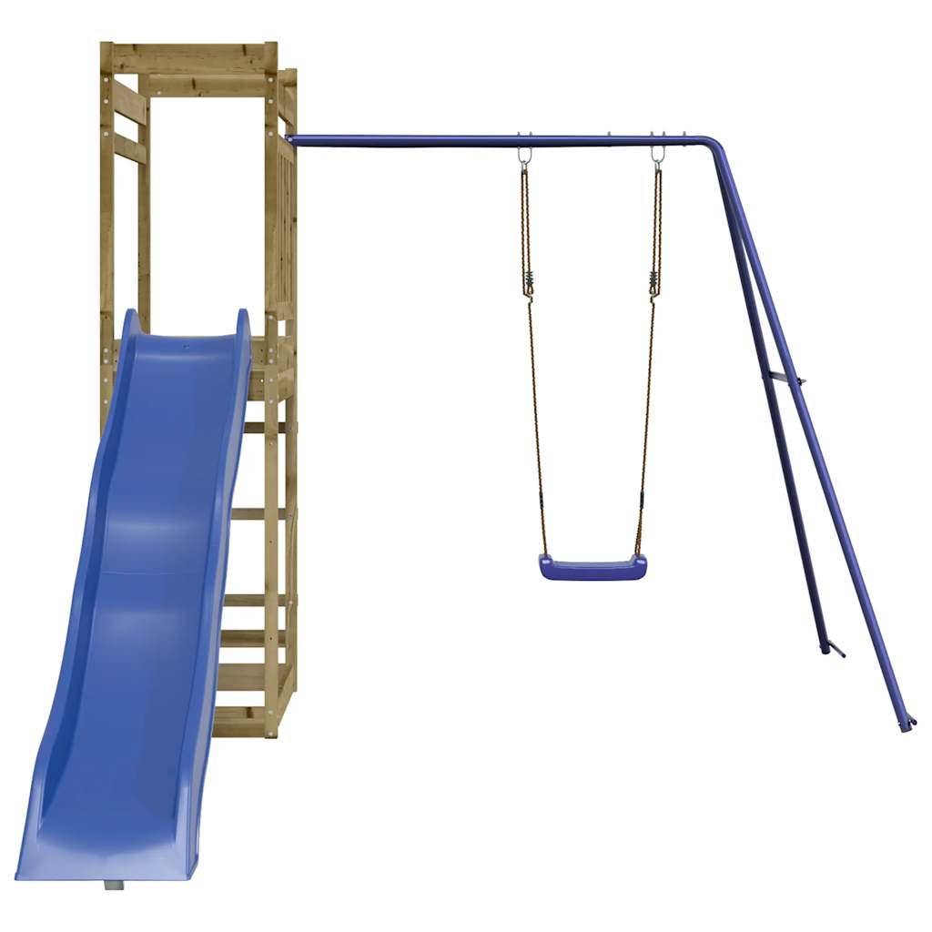 Outdoor Playset Natural wood color and blue slide
