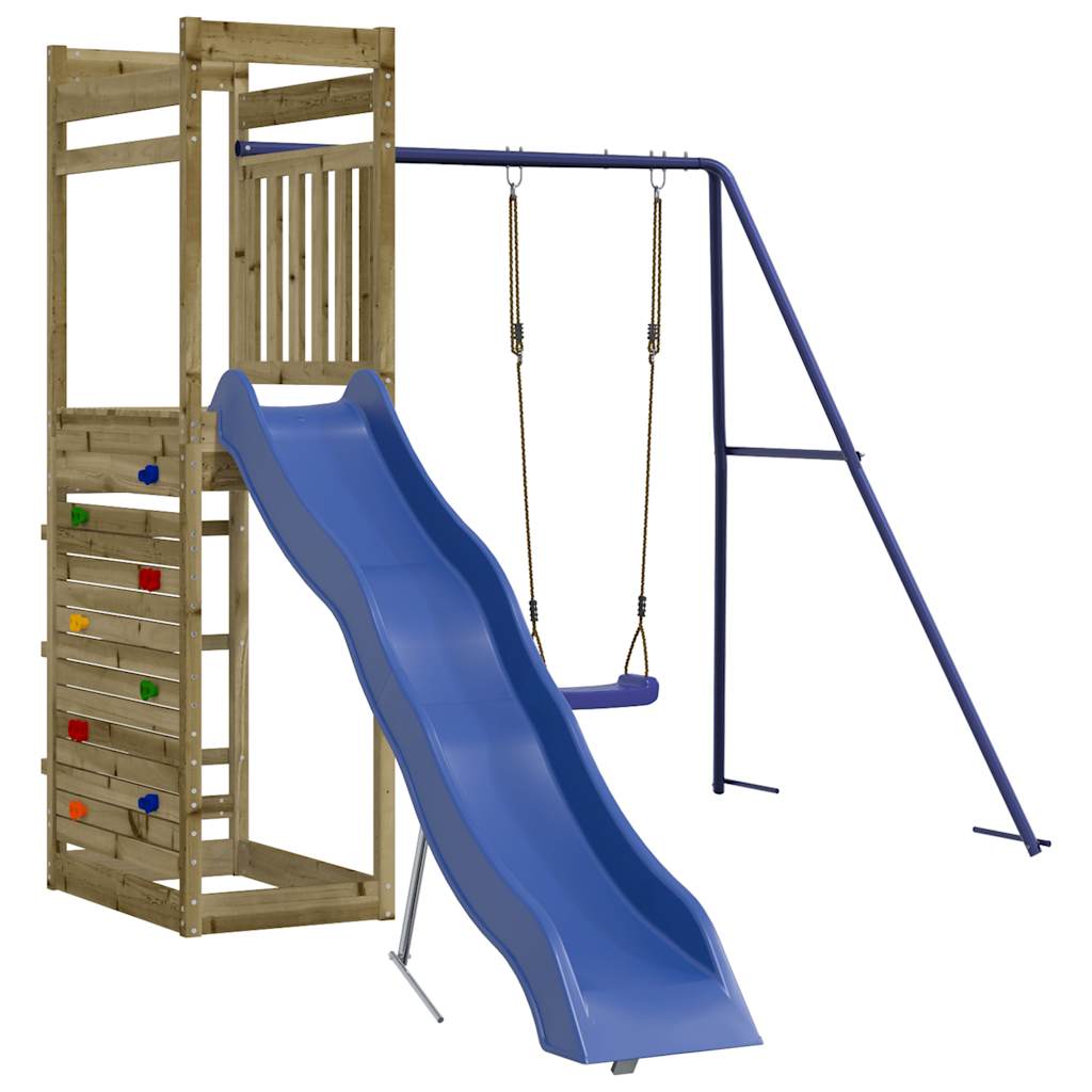 Outdoor Playset Natural wood color and blue slide