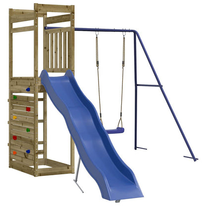 Outdoor Playset Natural wood color and blue slide