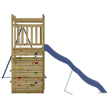 Outdoor Playset Natural wood color and blue slide
