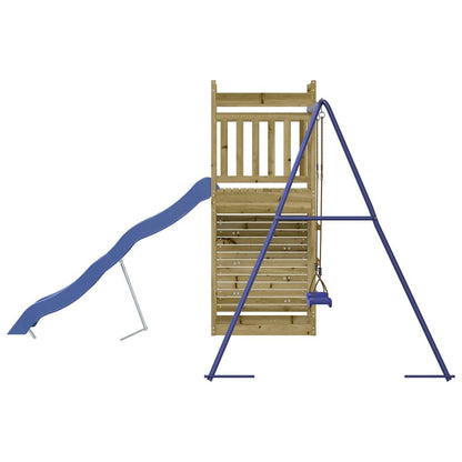Outdoor Playset Natural wood color and blue slide