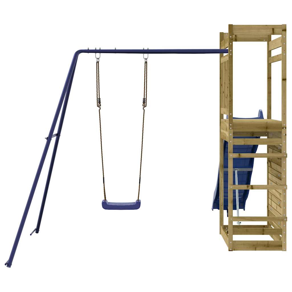 Outdoor Playset Natural wood color and blue slide