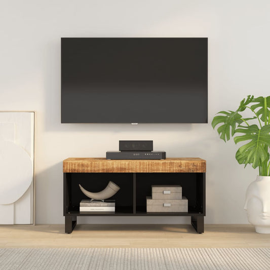 TV Cabinet Natural wood and black Solid mango wood, Iron Medium