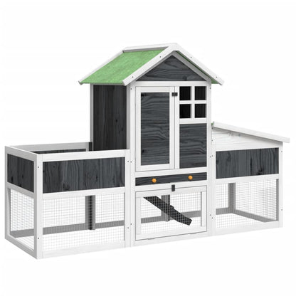 Rabbit Hutch Grey, White, Green Solid Pine Wood, Plywood