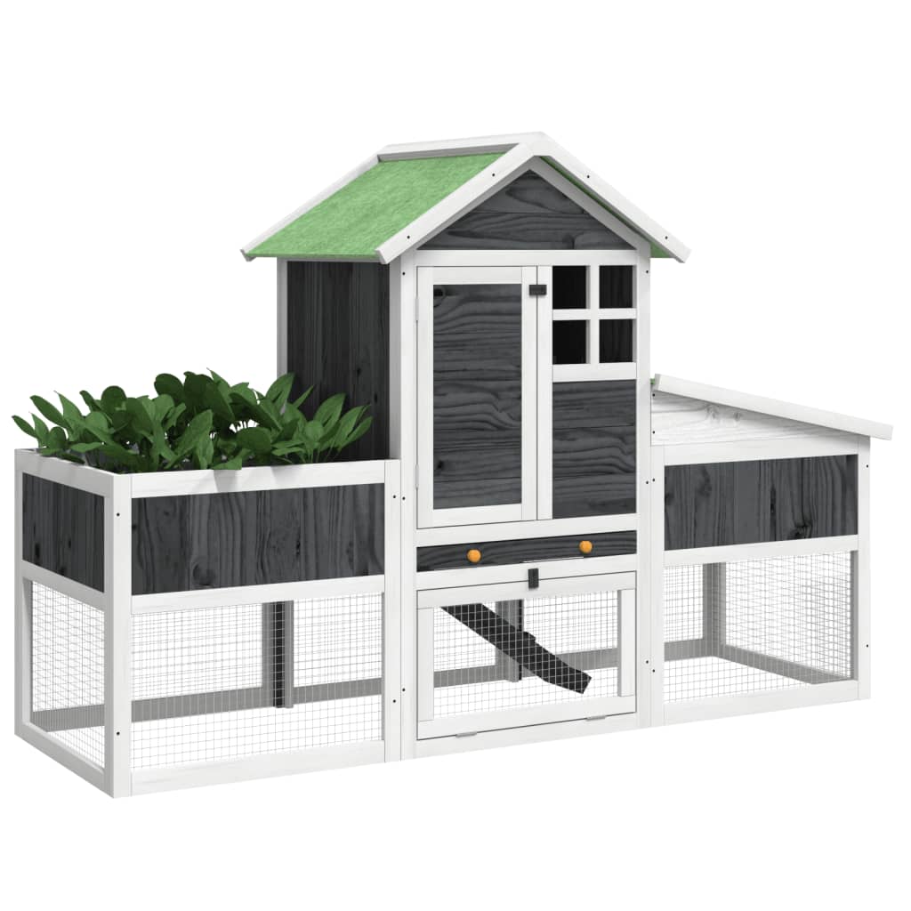 Rabbit Hutch Grey, White, Green Solid Pine Wood, Plywood
