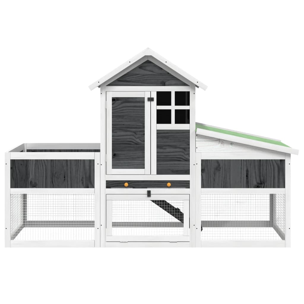 Rabbit Hutch Grey, White, Green Solid Pine Wood, Plywood