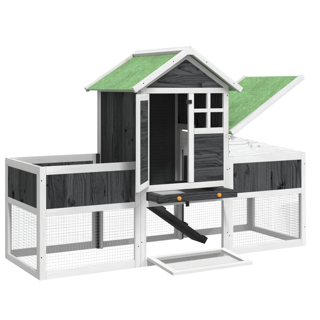 Rabbit Hutch Grey, White, Green Solid Pine Wood, Plywood