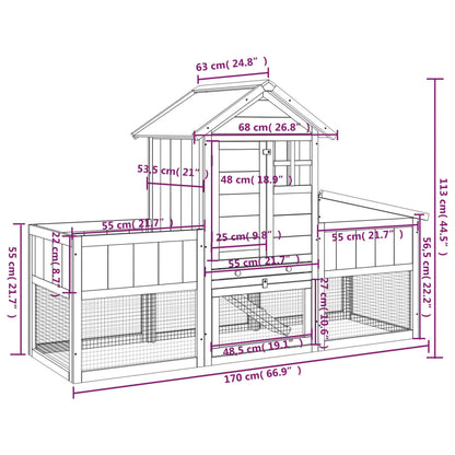 Rabbit Hutch Grey, White, Green Solid Pine Wood, Plywood