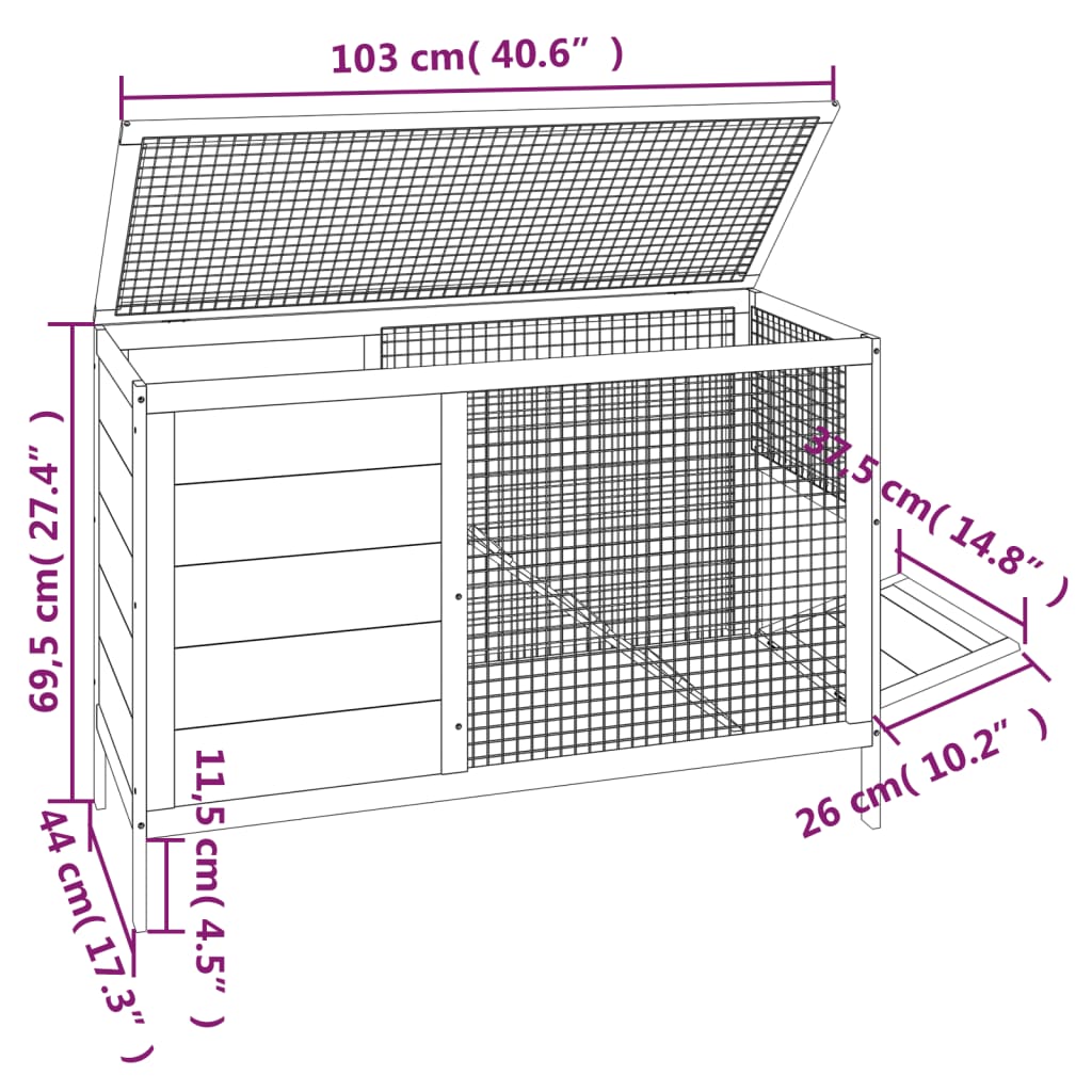 Rabbit Hutch Mocha Solid Pine Wood 40.6 x 17.3 x 27.4 in
