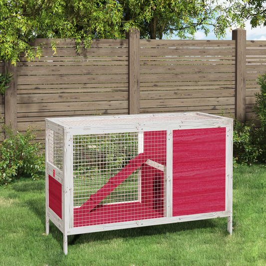 Rabbit Hutch Red Solid Pine Wood Medium