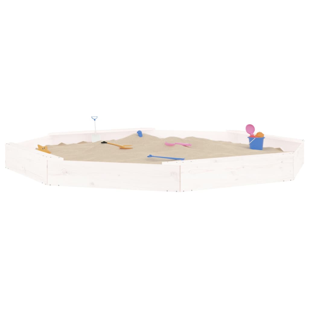 Sandbox White Solid pine wood Large Durable Sandpit Octagonal