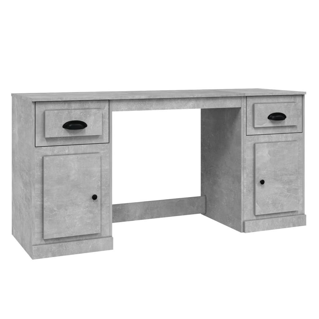 Desk With Cabinet Concrete Grey Engineered Wood Large